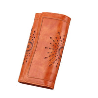 Women's Hollow Three Fold Leather Long Wallets - sparklingselections