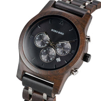 Men's Black Wooden Quartz Stopwatch Timepieces Wristwatch - sparklingselections