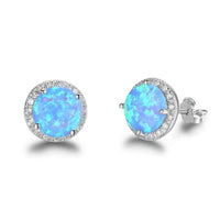 Women Sterling Silver Round White Blue Opal Cubic Zirconia Earrings Jewelry - sparklingselections
