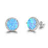 Women Sterling Silver Round White Blue Opal Cubic Zirconia Earrings Jewelry