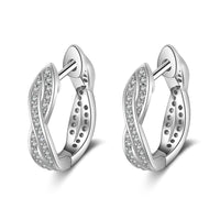 Women's Cubic Zirconia Real 925 Sterling Silver Hoop Twisted Earrings - sparklingselections