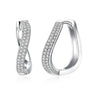 New Women's Silver Color Curved Hoop Earrings With Zircon