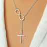 New Infinity and cross Necklace Casual Personality Infinity Cross Lariat Pendant Silver Plated Necklace
