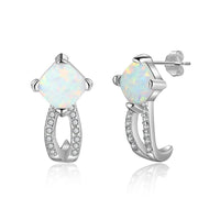 Elegant 6mm Square Opal Stone Casual Silver Stud Earrings Women's Jewelry - sparklingselections