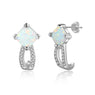 Elegant 6mm Square Opal Stone Casual Silver Stud Earrings Women's Jewelry