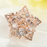 Luxury Adjustable Fashion Gold Double Five Multilayer Lotus Flower Cocktail Ring For Women - sparklingselections