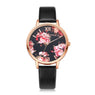 Women Leather Strap Black Rose Gold Love Heart Quartz Wrist Watch