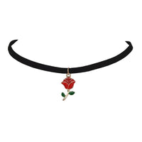 New Fashion Retro Red Rose Velvet Leather Chokers Necklaces - sparklingselections