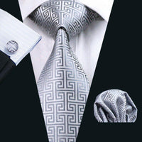 Trendy Men's Formal 100% Silk Gray Woven Tie, Hanky, Cufflinks Set - sparklingselections