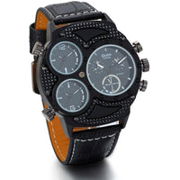 New Sports Casual Leather Multi-Time Zone Wristwatch - sparklingselections