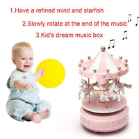 Vintage Pink Wooden Merry-Go-Round Horse Round Wooden Music Box Toy - sparklingselections