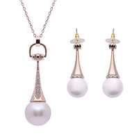 Womens Trendy Two-Piece Pearl Necklace Earrings Jewelry Sets - sparklingselections