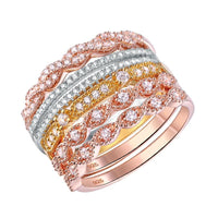 Wedding Rose Gold Color Wave Engagement Ring Set (5) - sparklingselections