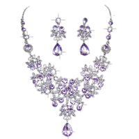 Wedding Bridal Charm Purple Rhinestone Necklace Earring Jewelry Set - sparklingselections