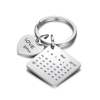 Stainless Steel Handmade Calendar Keychain Heart Shaped Love You Keyrings - sparklingselections