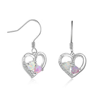 Lovers White Pink Heart Created Opal Silver Dangle Drop Earrings Jewelry - sparklingselections