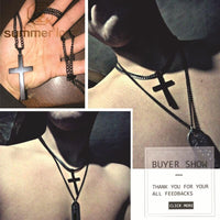 Summer Love Jewelry Men's Cross Necklaces For Women Men Stainless Steel Black Color Pendant Prayer Necklace Jewelry - sparklingselections