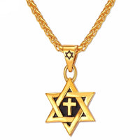 Top Quality Stainless Steel Star of David Cross Pendant Necklace Men Women Luxury Gold Color Wedding Casual Necklace Jewelry - sparklingselections