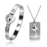 New Lovers Stainless Steel Lock and Key Bracelet Necklace Matching Jewelry - sparklingselections