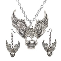 Stylish Wing Skull Adjustable Necklace Dangle Earrings Jewelry Set - sparklingselections