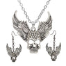 Stylish Wing Skull Adjustable Necklace Dangle Earrings Jewelry Set