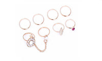 7Pcs Simple Pink Purple Crystal Opal Leaf Charm Chain Ring(Adjustable)