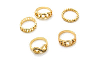 5 Pcs/Set Gold Color Chain Shape Crystal Rings (6,7,8)