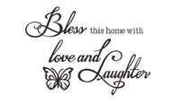 Bless Love Laughter Quote Vinyl Butterfly Wall Decal