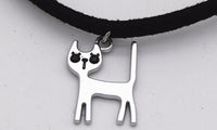 Black Velvet Leather Cat Pendant Necklace For Women