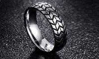 Vintage Stainless Steel Men's Tire Veins Ring (7,8)