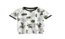 Womens Crew Neck Short Sleeve Cactus Print Top