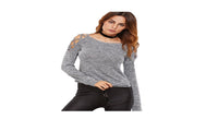 Womens Grey Crisscross Hollow Out Open Shoulder Tops - sparklingselections