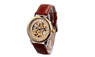 Brown Leather Strap Business Casual Wrist Watches For Men Stylish Metal Skeleton Watches