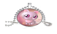 Pink Color Cartoon Cat Picture Big Eyes Pendant Necklace