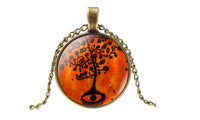 Vintage Life Tree Art Glass Cabochon Pendant Necklace