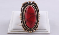 Red Stone Gold Color Ring For Women (Adjustable)