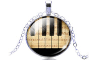 Piano Keyboard Picture Glass Cabochon Pendant Necklace