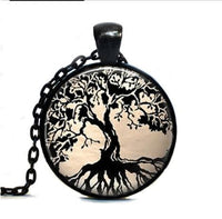 Black Tree Of Life Glass Dome Pendant Necklace - sparklingselections