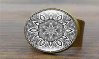 Mandala Flower Silver Art Glass Round Dome Ring (Adjustable)