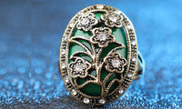 Unique Vintage Oval Resin White Crystal Charm Flower Ring (7)