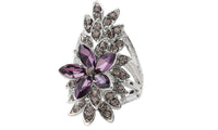 Silver Plated AAA Purple Glass Crystal Flower Ring (7,8,9)