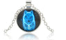 Night Light Wolf Dragon Cabochon Tibetan Silver Glass Pendant Necklace