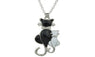 Rhinestone White Black Enamel Cat Pendant Necklace