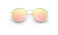 Gold Plated Frame Pink Lens Classic Round Sunglasses