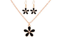 Crystal Flower Shape Black Drop CZ Earrings Necklace Jewelry Sets
