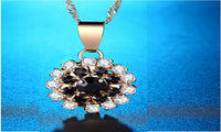 Black Crystal Cute Flowers Pendant Necklace