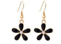 Crystal Flower Shape Black Drop CZ Earrings Necklace Jewelry Sets