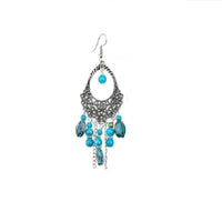 New Antique Silver Plated Bohemia Blue Beads Earrings