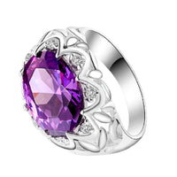 New Silver Plated Flower Engagement Paved Purple Ring - sparklingselections