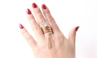 Long Chain Gold Tassels Big Butterfly Three Finger Ring (Resizable) - sparklingselections